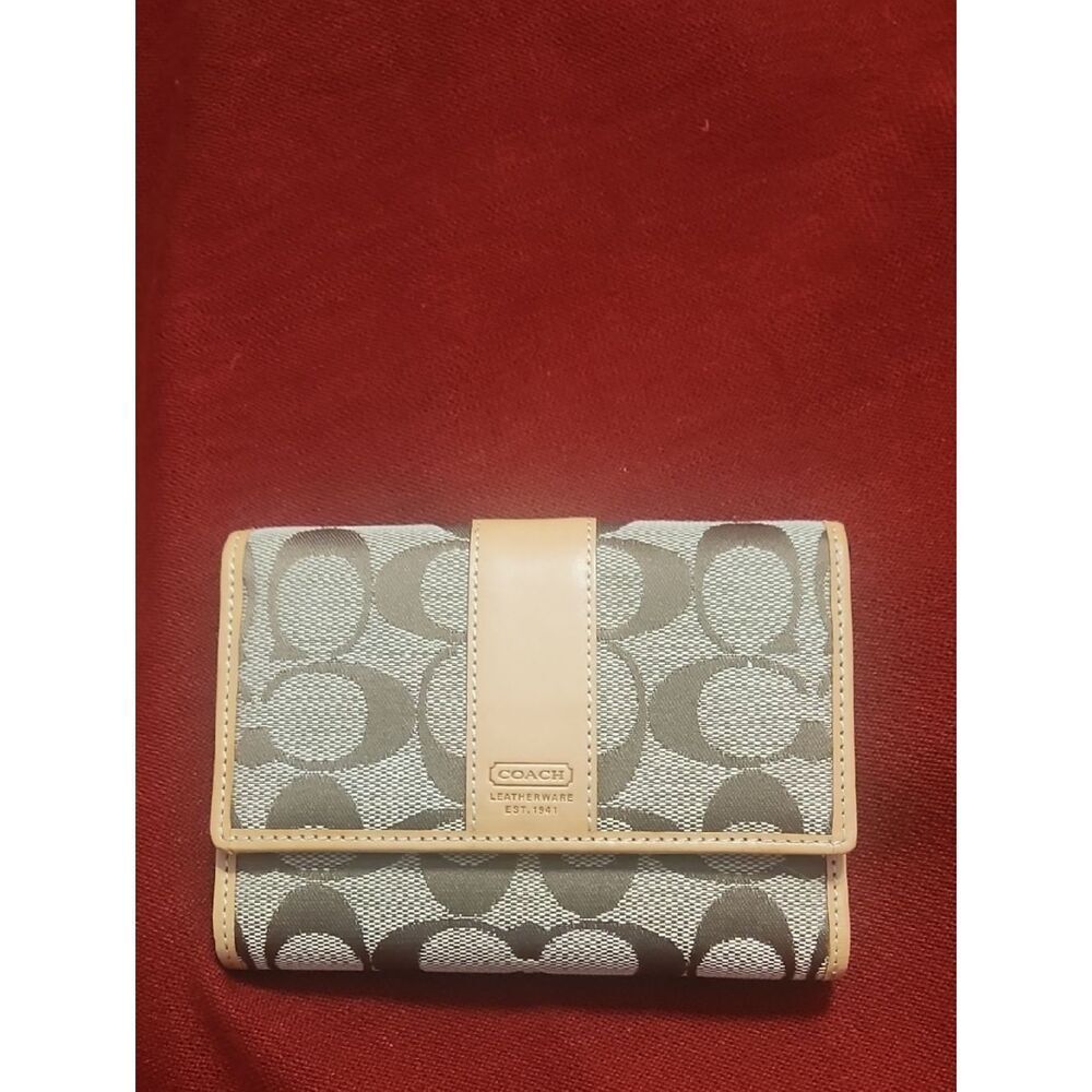 Coach Beige Trifold Leather Wallet